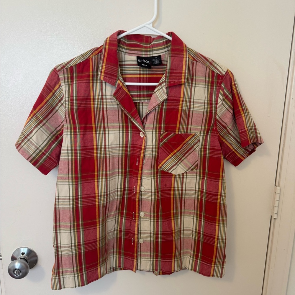 Erika Men's Red and Yellow Plaid Button Down Shirt
